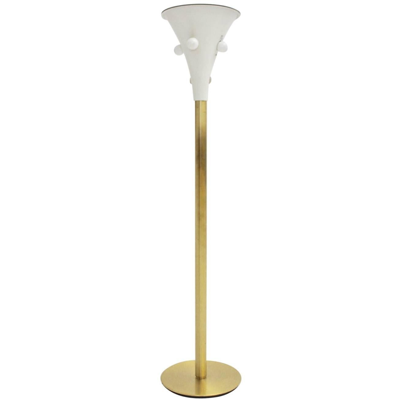Mid Century Modern White and Brass Five Bulbs Floor Lamp Staff, Germany, 1960s For Sale