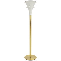 Vintage Mid Century Modern White and Brass Five Bulbs Floor Lamp Staff, Germany, 1960s