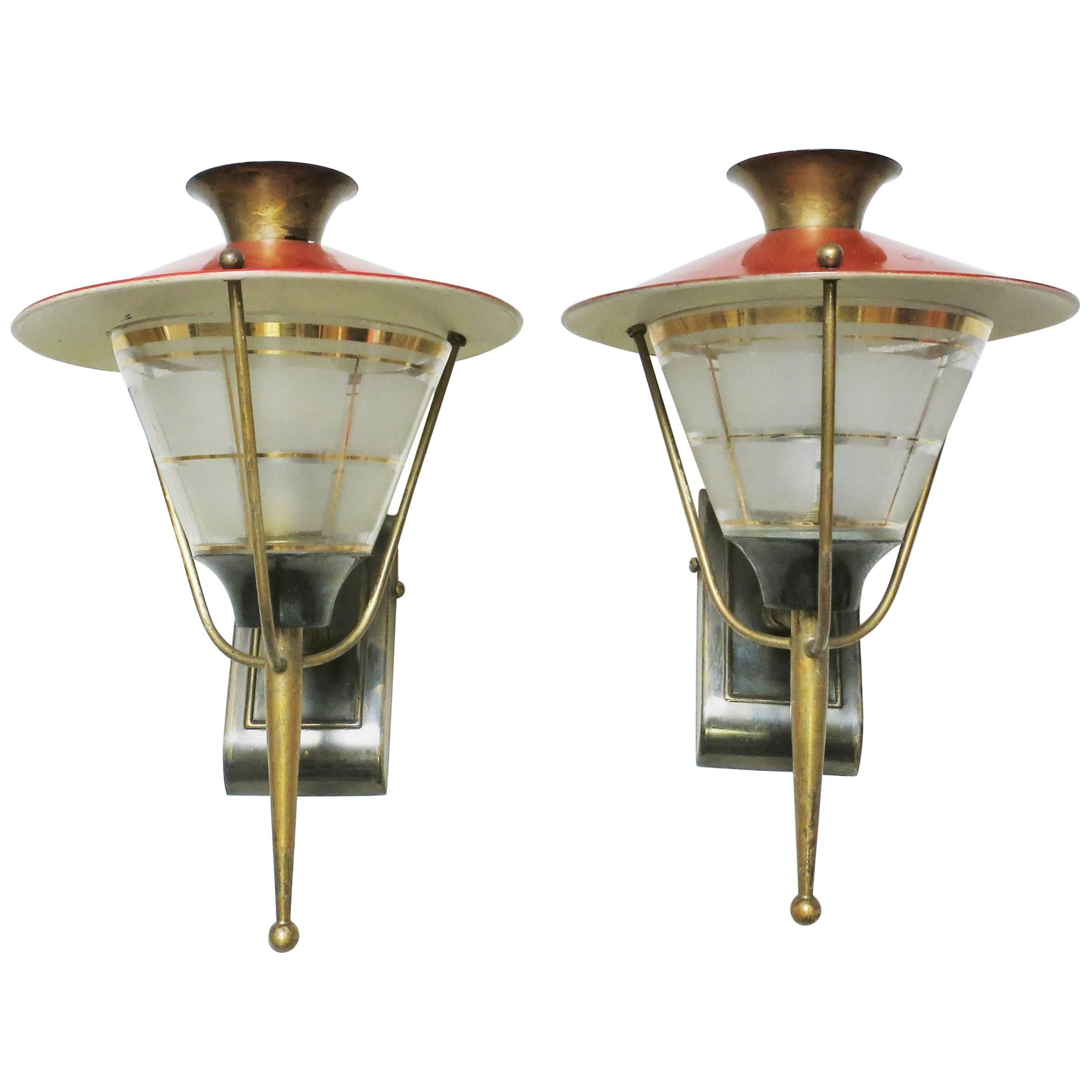 Pair of French Midcentury Lantern Sconces by Maison Lunel