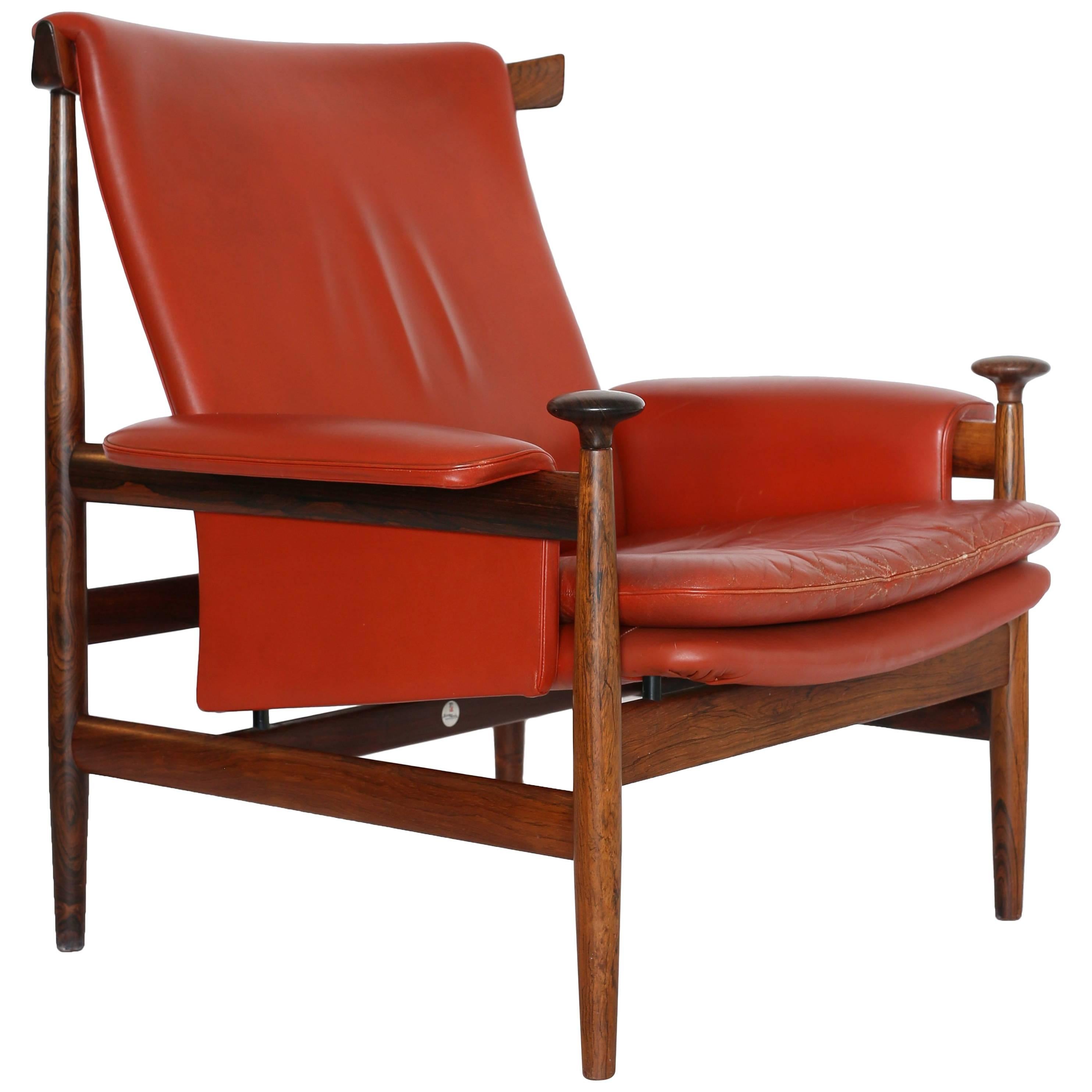 Finn Juhl Rosewood and Leather Bwana Chair