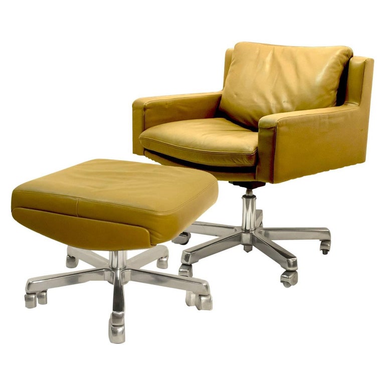 Set Of Arm Desk Chair And Ottoman By Robert Haussmann For The Sede Set Of Arm Desk Chair And Ottoman By Robert Haussmann For The Sede 1957