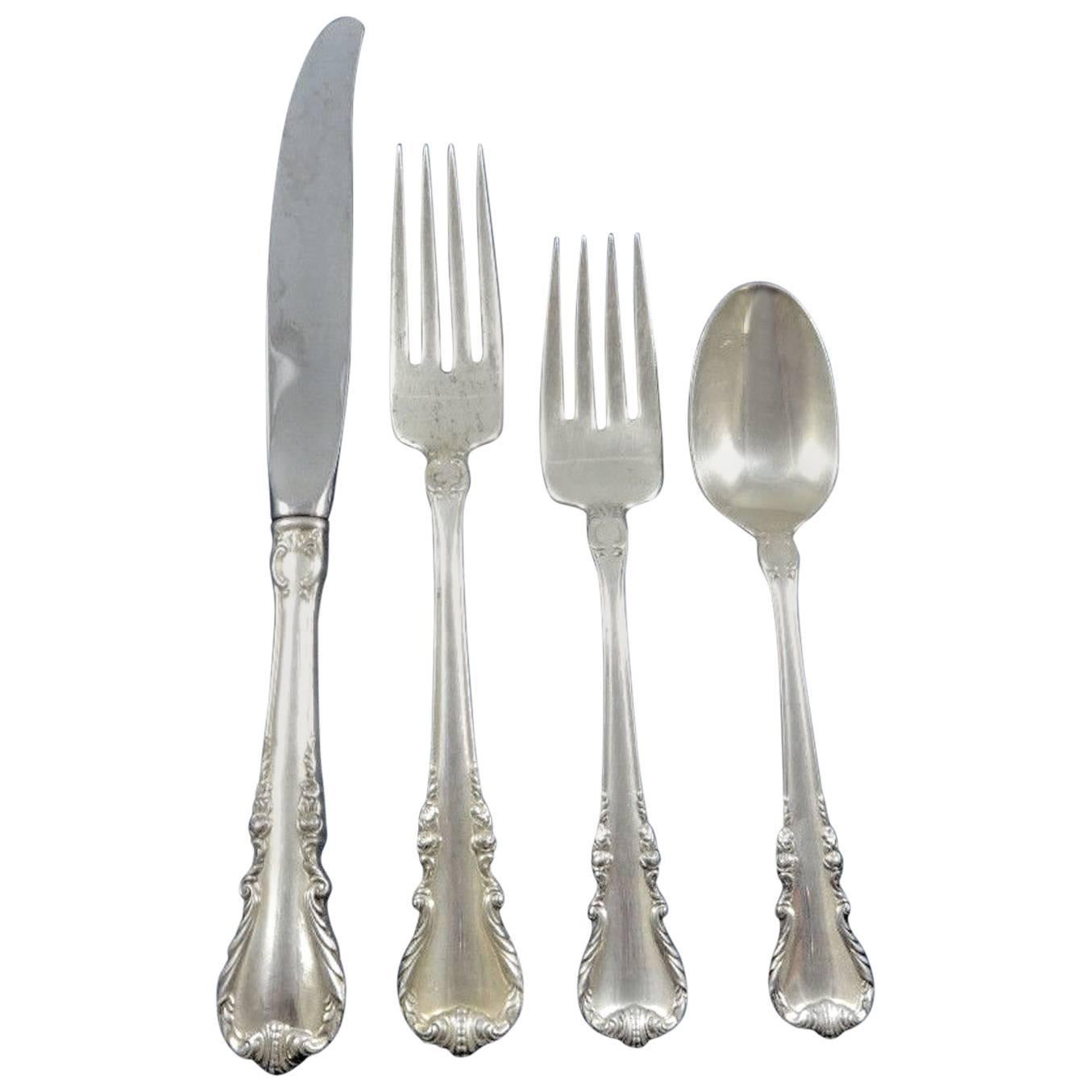 Melanie by Wallace Sterling Silver Dinner Flatware Service 8 Set 32 Pieces For Sale