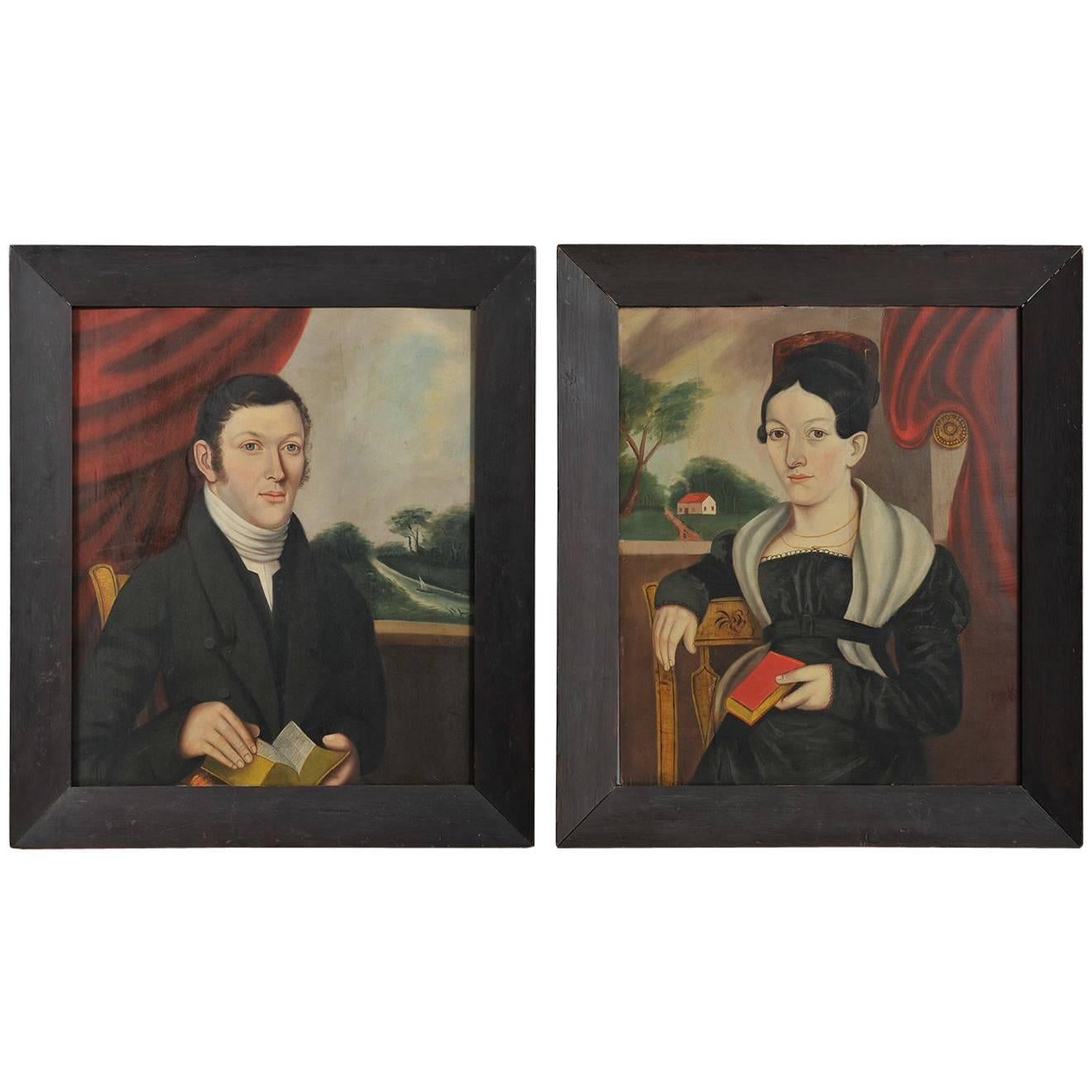 Pair of Portraits, Husband and Wife, William Bonnell, American For Sale