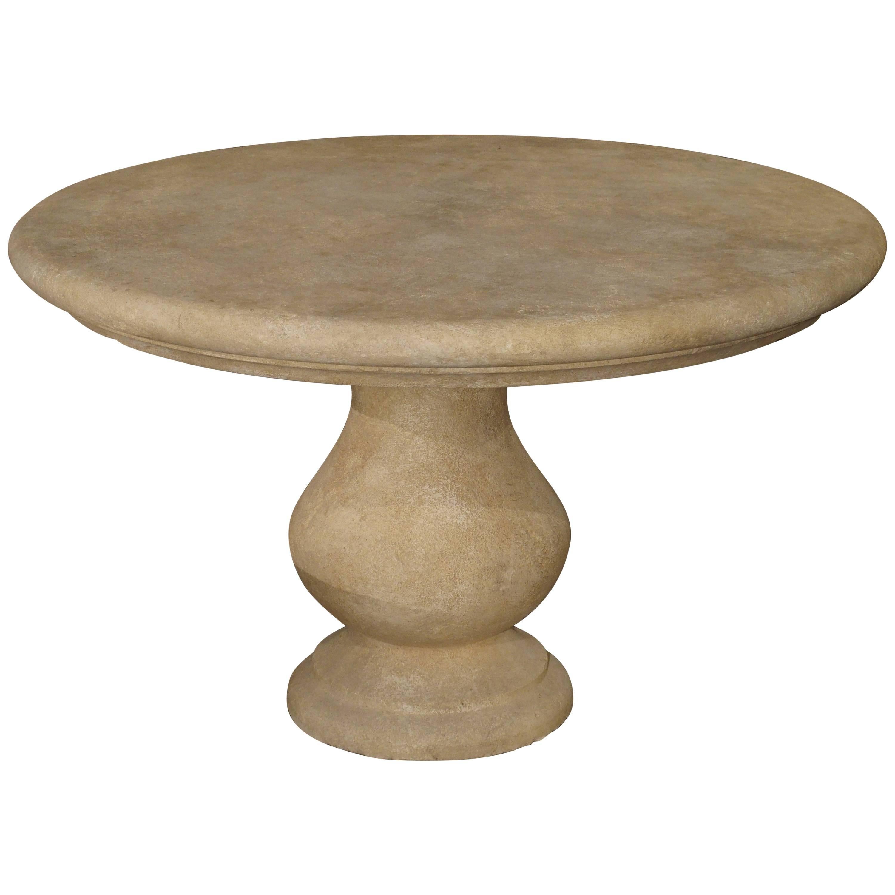 Carved Round Limestone Table from Provence, France