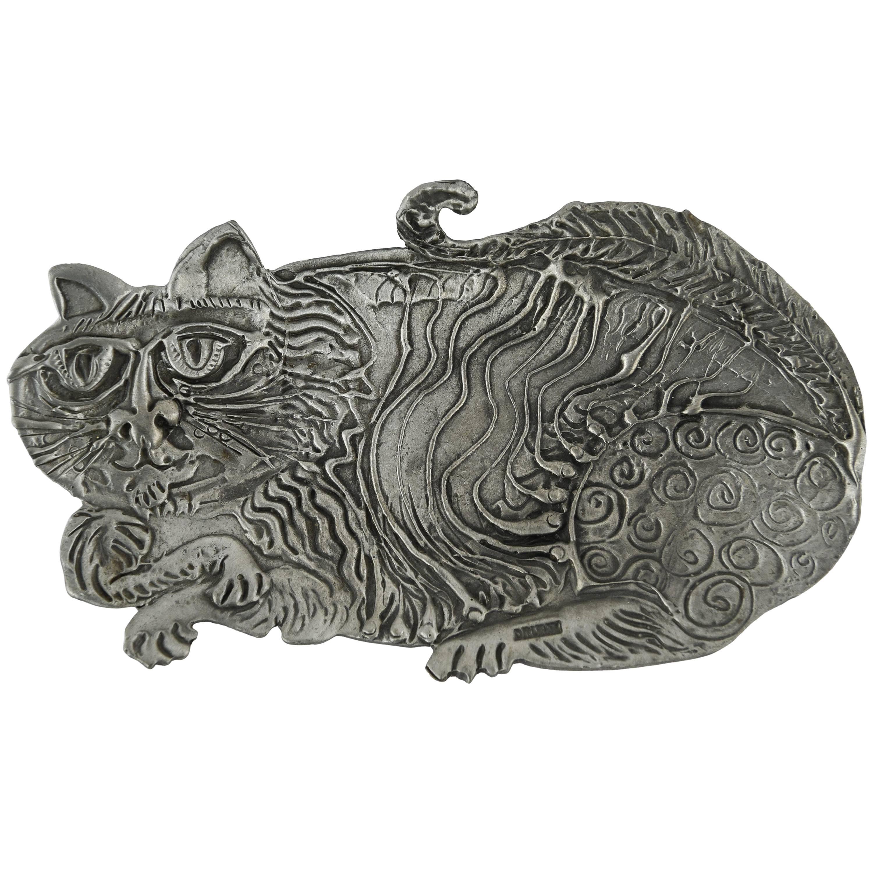 Brutalist Pewter Cat Dish by Donald Drumm
