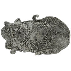 Brutalist Pewter Cat Dish by Donald Drumm