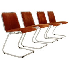 Four Italian Chrome and Suede Dining Chair, 1970s