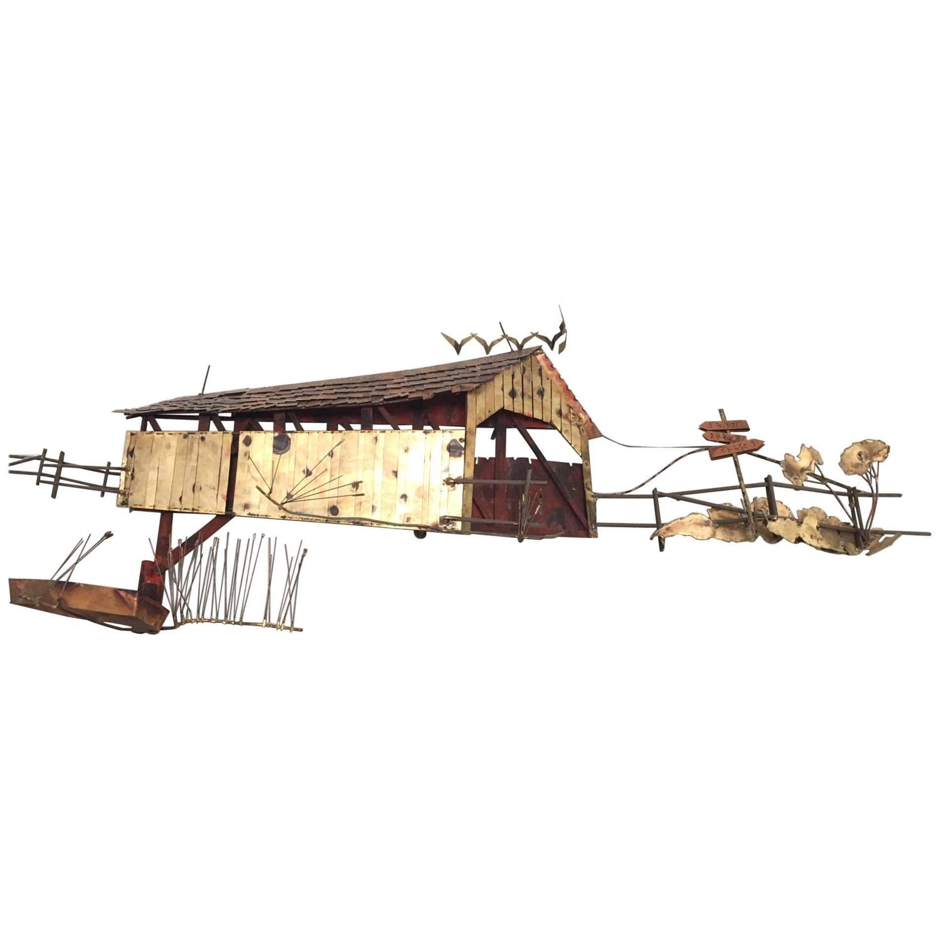 Curtis Jere Covered Bridge Wall Sculpture  For Sale