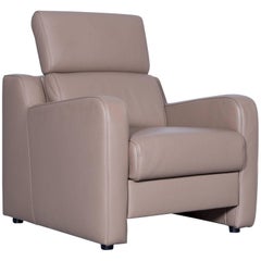 Aka'dor Designer Armchair Leather Beige Brown Modern Footrest Wooden Feet