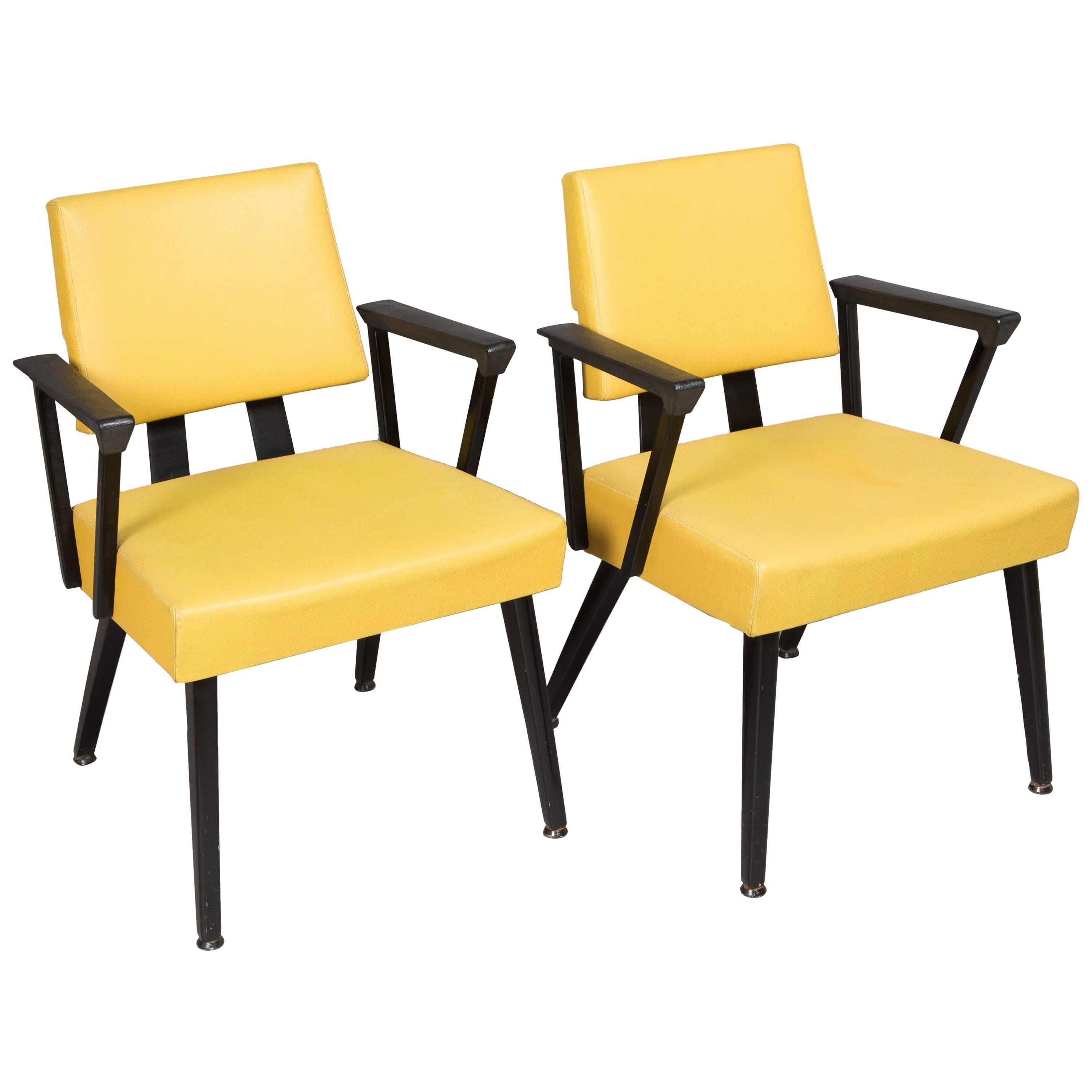 Original Yellow and Black Midcentury Armchairs