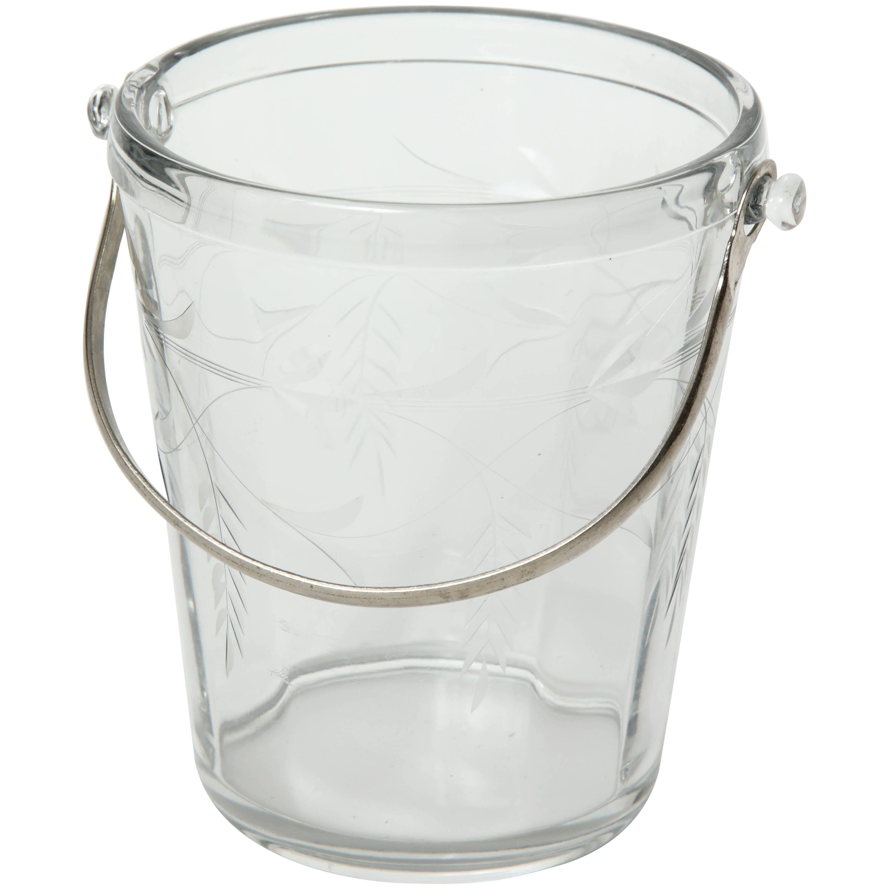 Art Deco Etched Crystal Ice Bucket