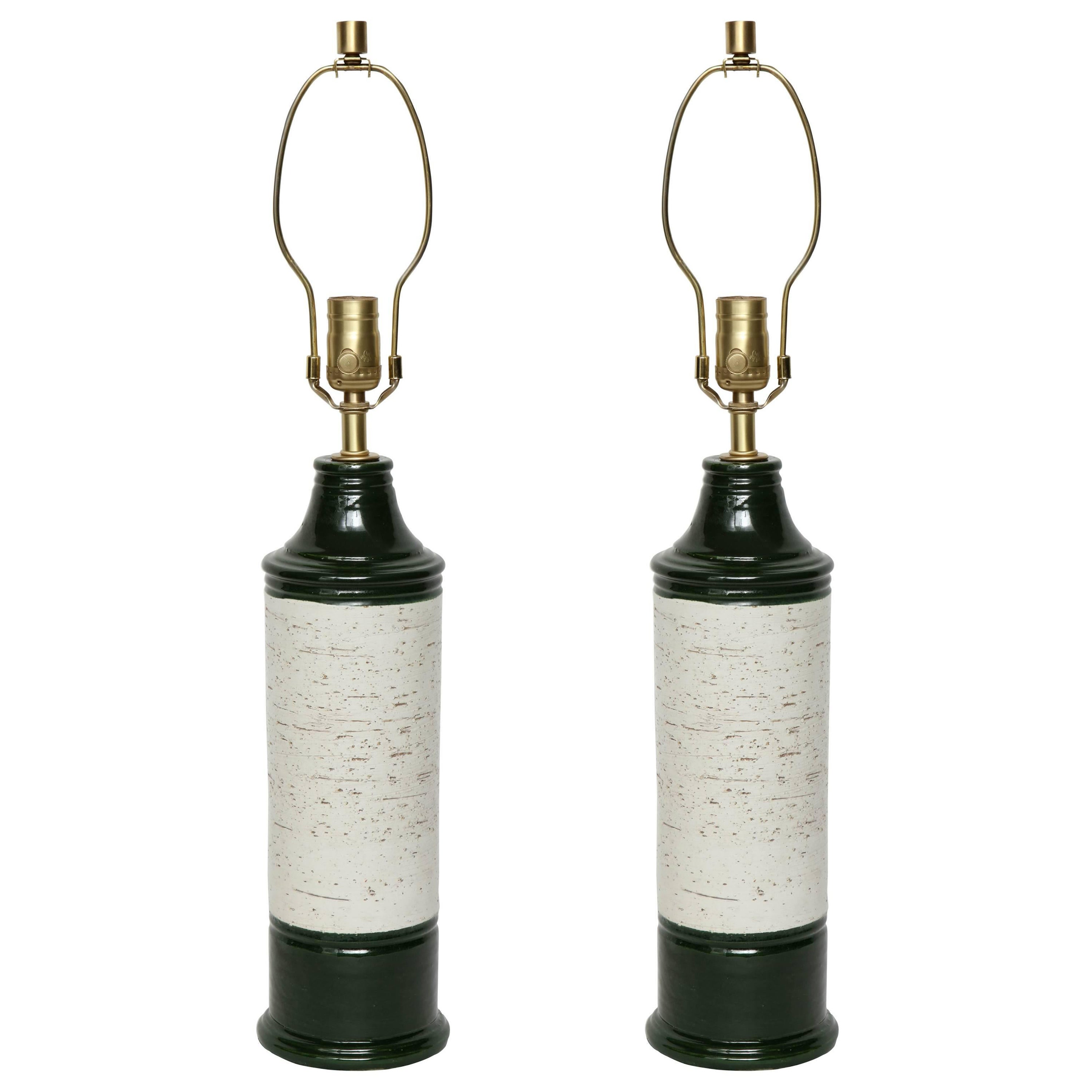 Bitossi Forest Green / Birch Tree Glazed Lamps For Sale