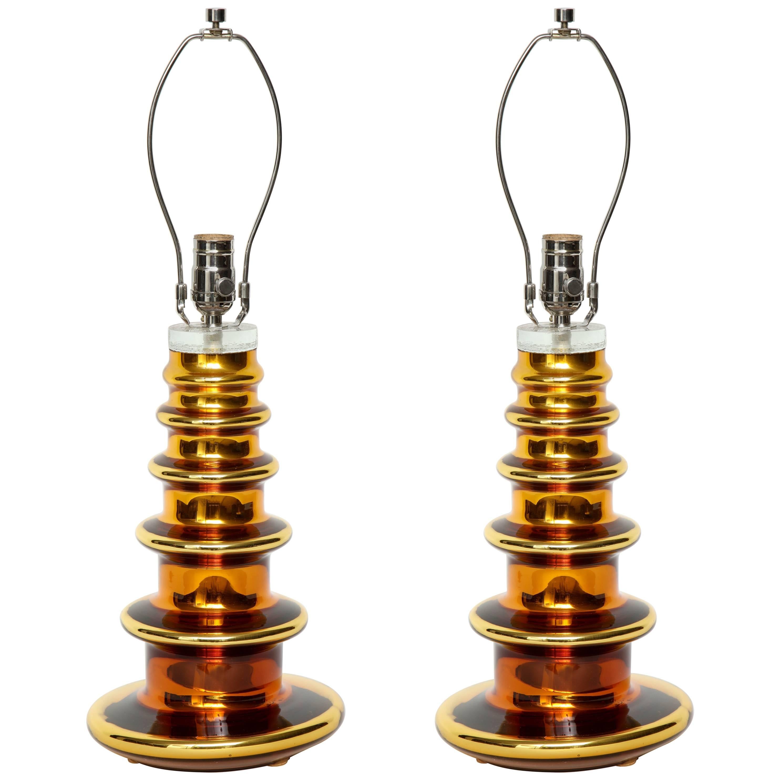 Lampes TOTEM en verre mercuré doré Johansfors