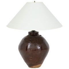 Late 19th Century Glazed Terracotta Wine Vessel Lamp