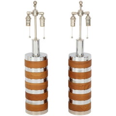 Pair of Wood and Chrome Lamps by Laurel
