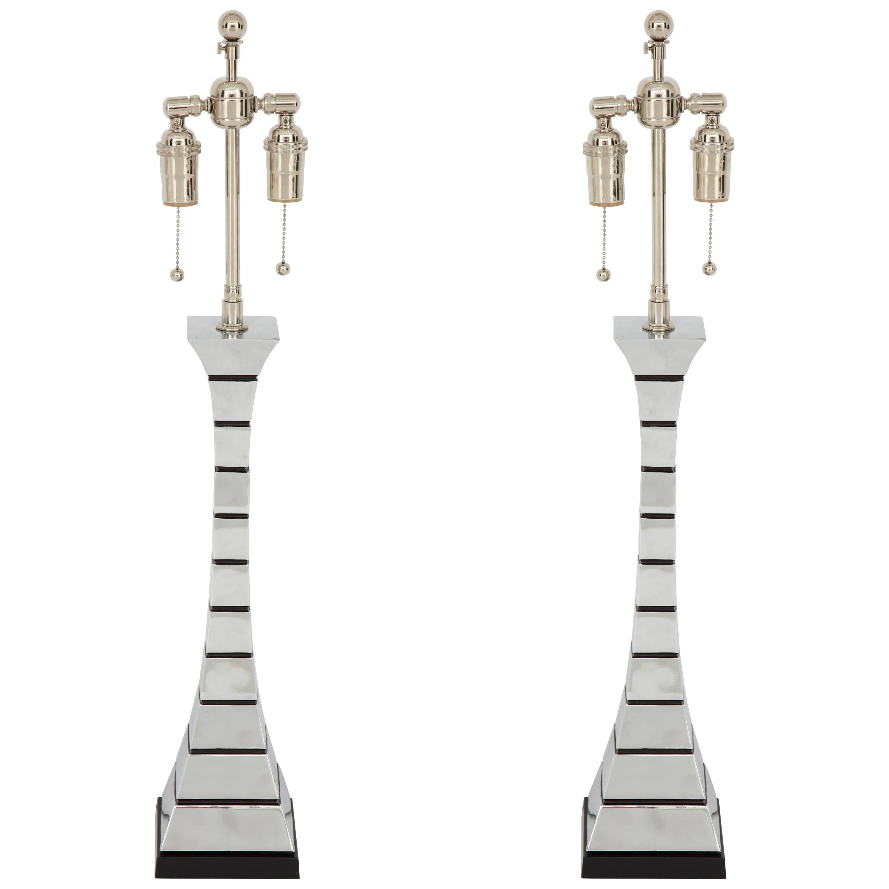 Pair of 1970s Midcentury Polished Chrome Lamps