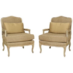 Pair of Large French Style Paint Decorated Bergeres