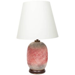 Textural Ceramic Table Lamp in Rose and Grey with Bronze Base by Stil Keramos