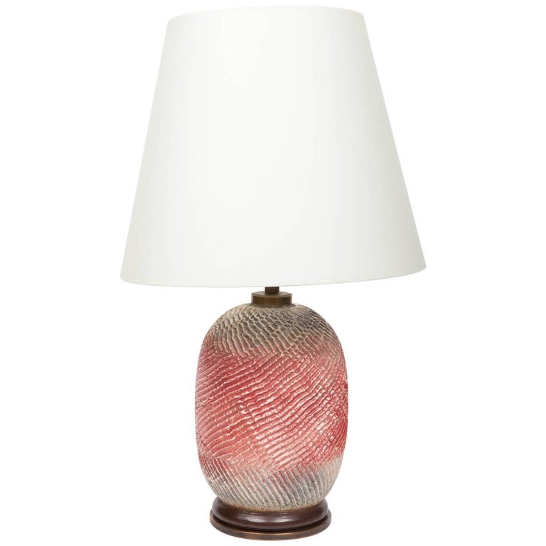 Textural Ceramic Table Lamp In Rose And Grey With Bronze Base By Textural Ceramic Table Lamp In Rose And Grey With Bronze Base By Stil Keramos For