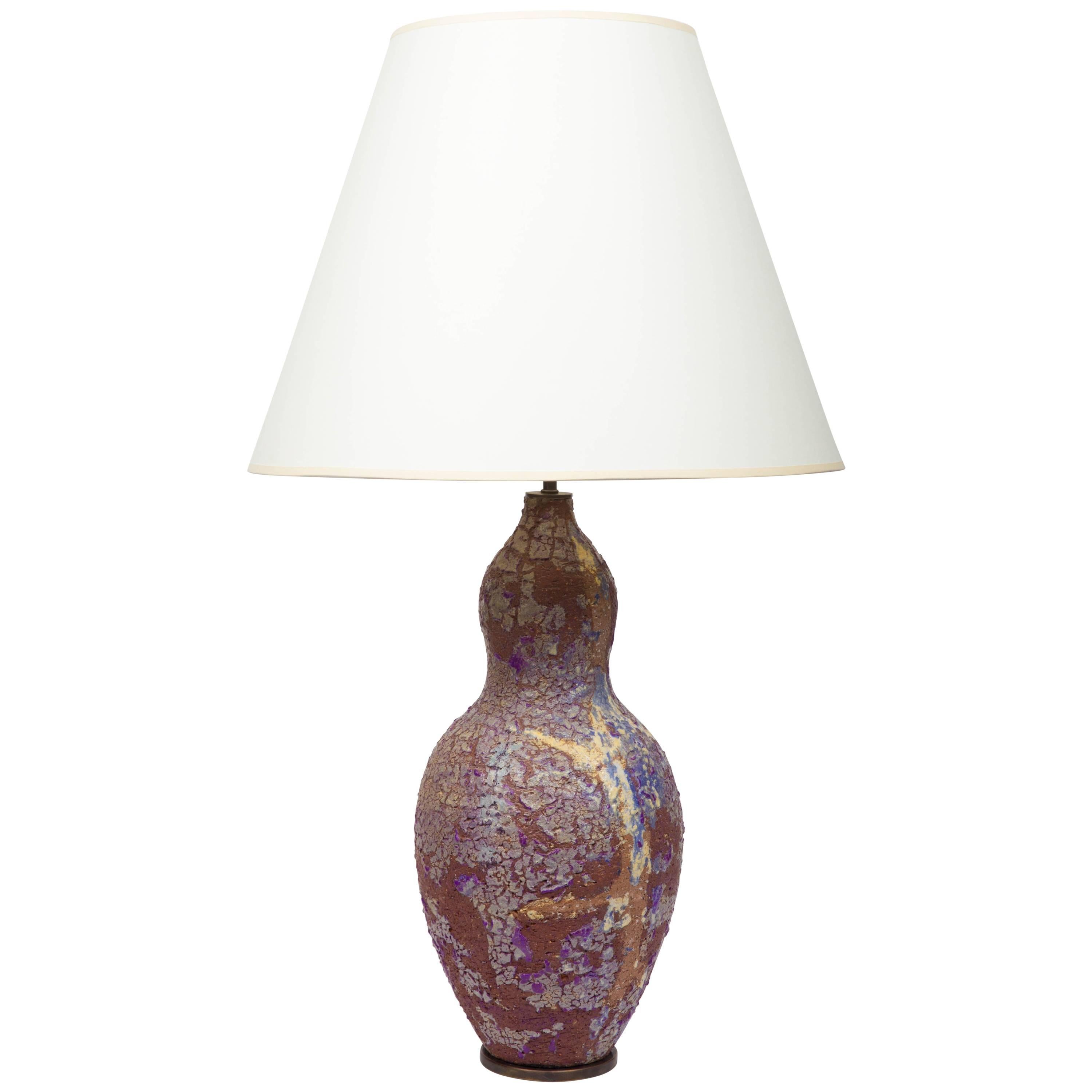 Stoneware Table Lamp with Crackle Glazed, by Marcello Fantoni