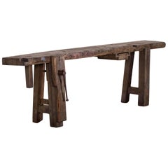 Used French Oak Industrial Workbench, circa 1900