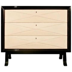 Art Deco Style Chest of Drawers in Natural Goatskin and Black Lacquered Wood