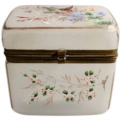 Antique French Opaline Glass Hand-Painted "Art Nouveau" Design Box