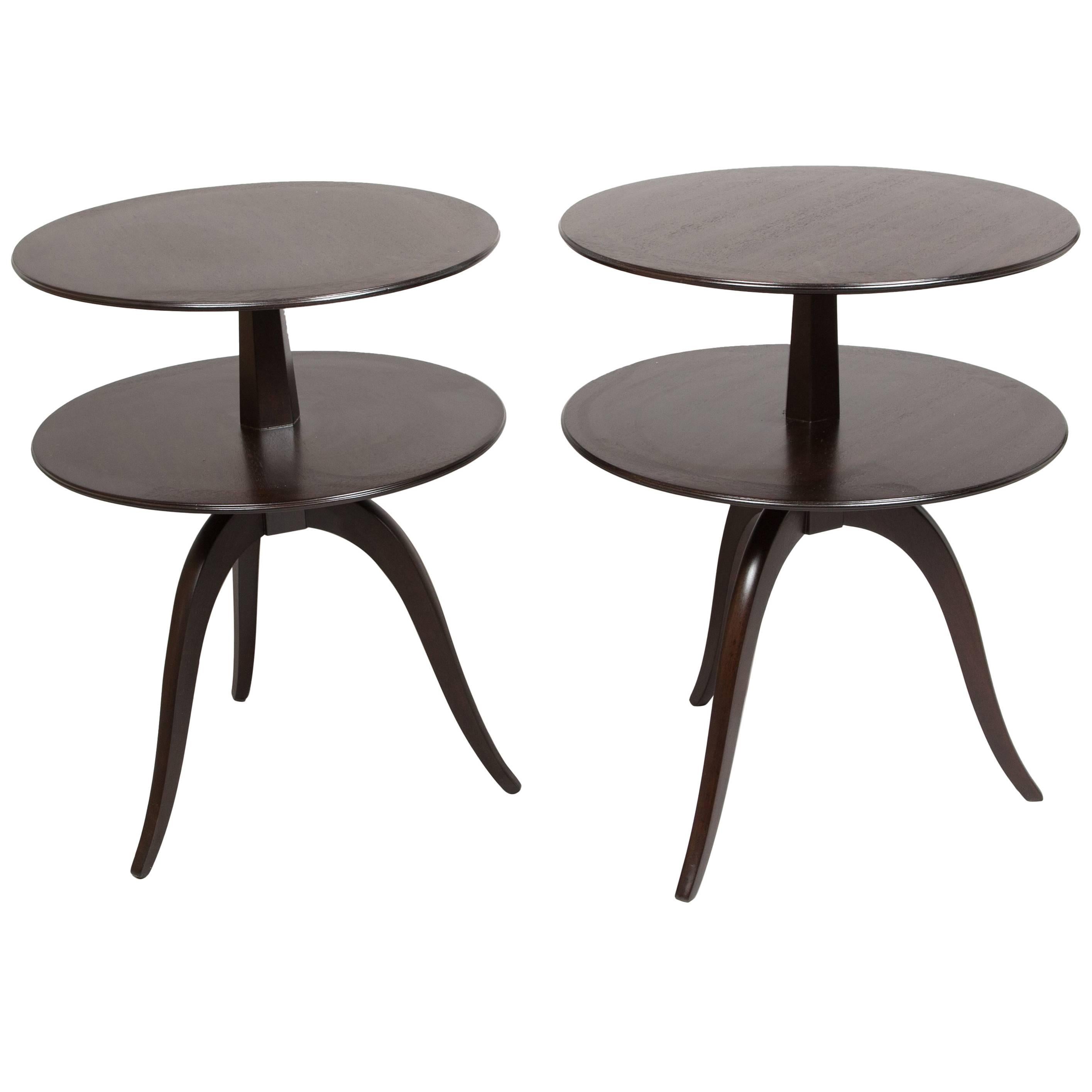 Pair of Espresso Paul Frankl Occasional Tables For Sale