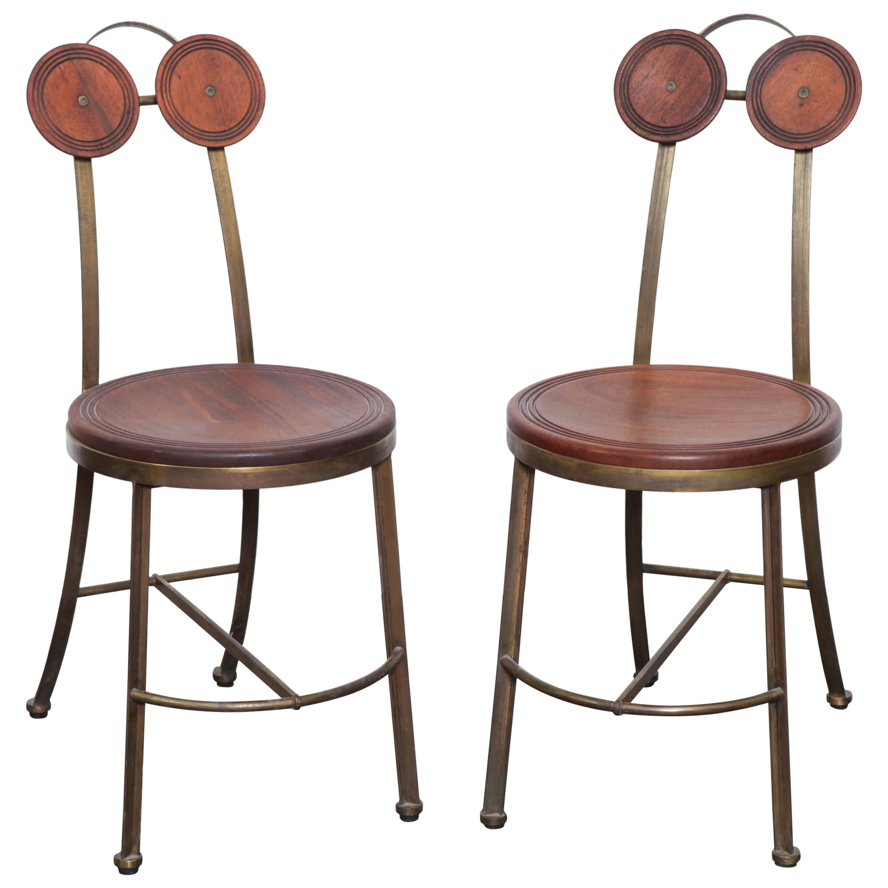 Pair of Bronze and Freijo Wood Chair by Pedro Useche