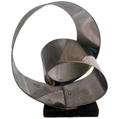 ROBERTO MORICONI Modernist Steel Sculpture and Wood Base 1960