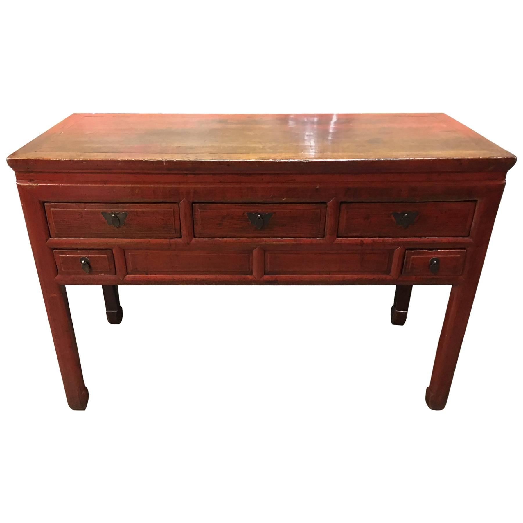 Chinese Red Lacquered Console 