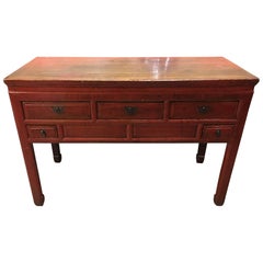 Vintage Chinese Red Lacquered Console 