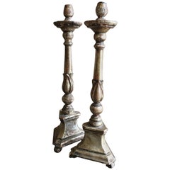 Pair of 18th Century Silver Giltwood Candlesticks