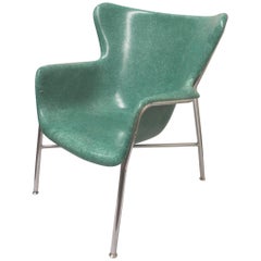 Vintage Mid-Century Modern Green Fiberglass Wingback Arm Side Chair