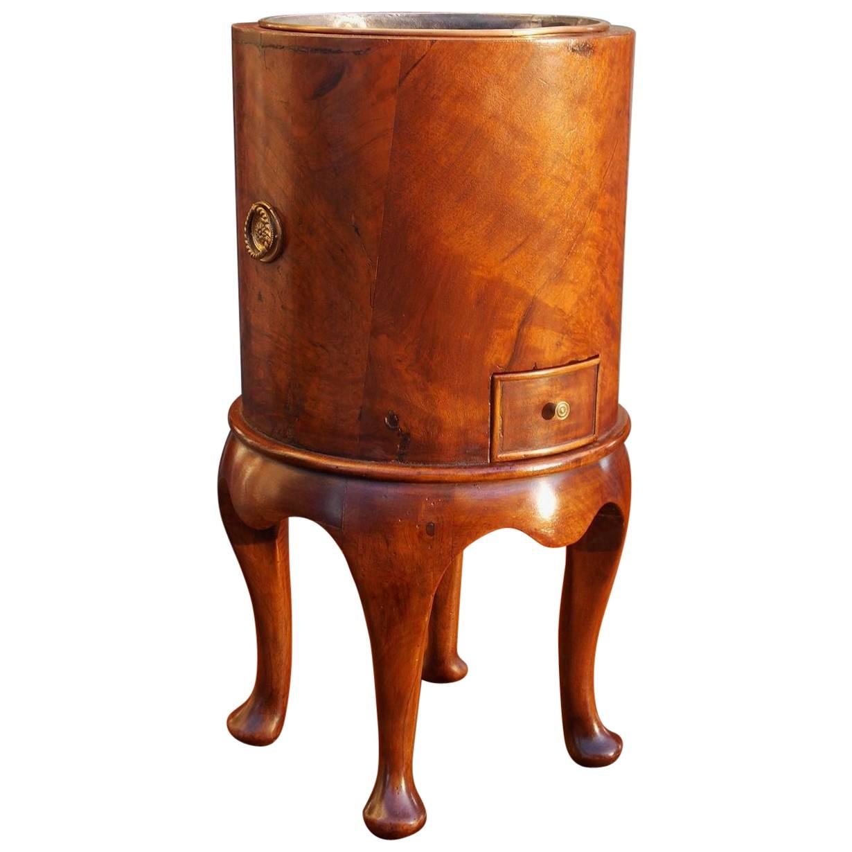 English Queen Anne Burl Walnut Lead and Copper Lined Cellarette, Circa 1750