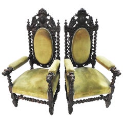 Antique Pair of Spanish Renaissance Revival Armchairs