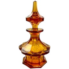 Antique Austrian Cut Amber Glass Perfume Bottle with Gold-Leaf Detail Circa 1890