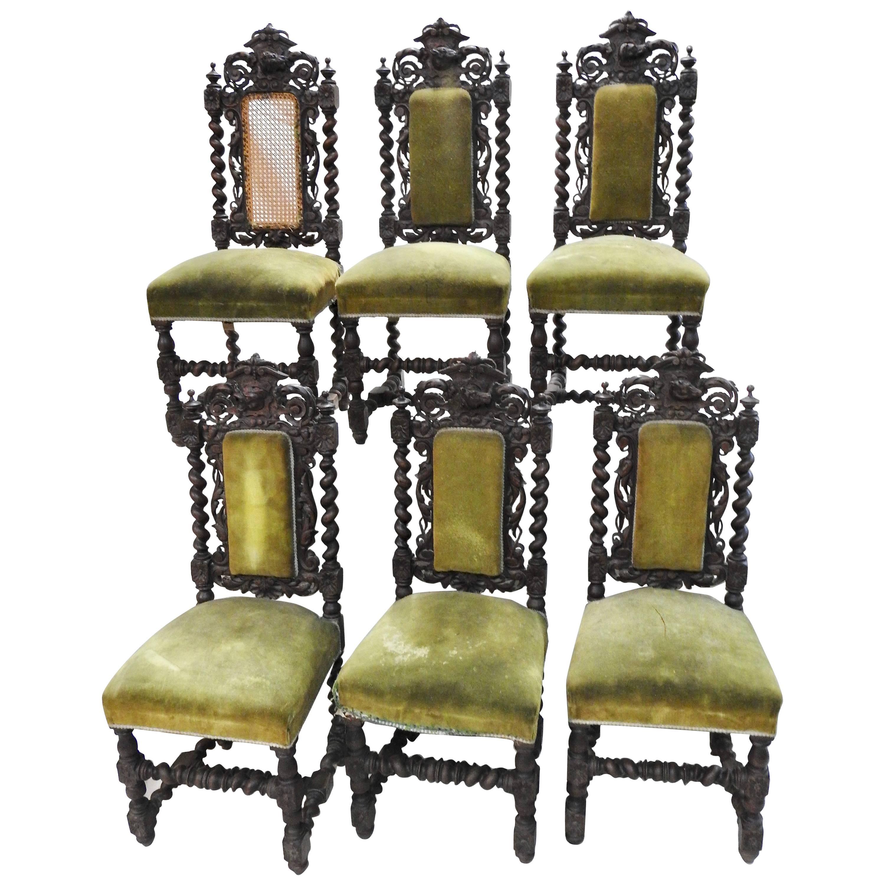 Set of Six Spanish Renaissance Revival Side Chairs