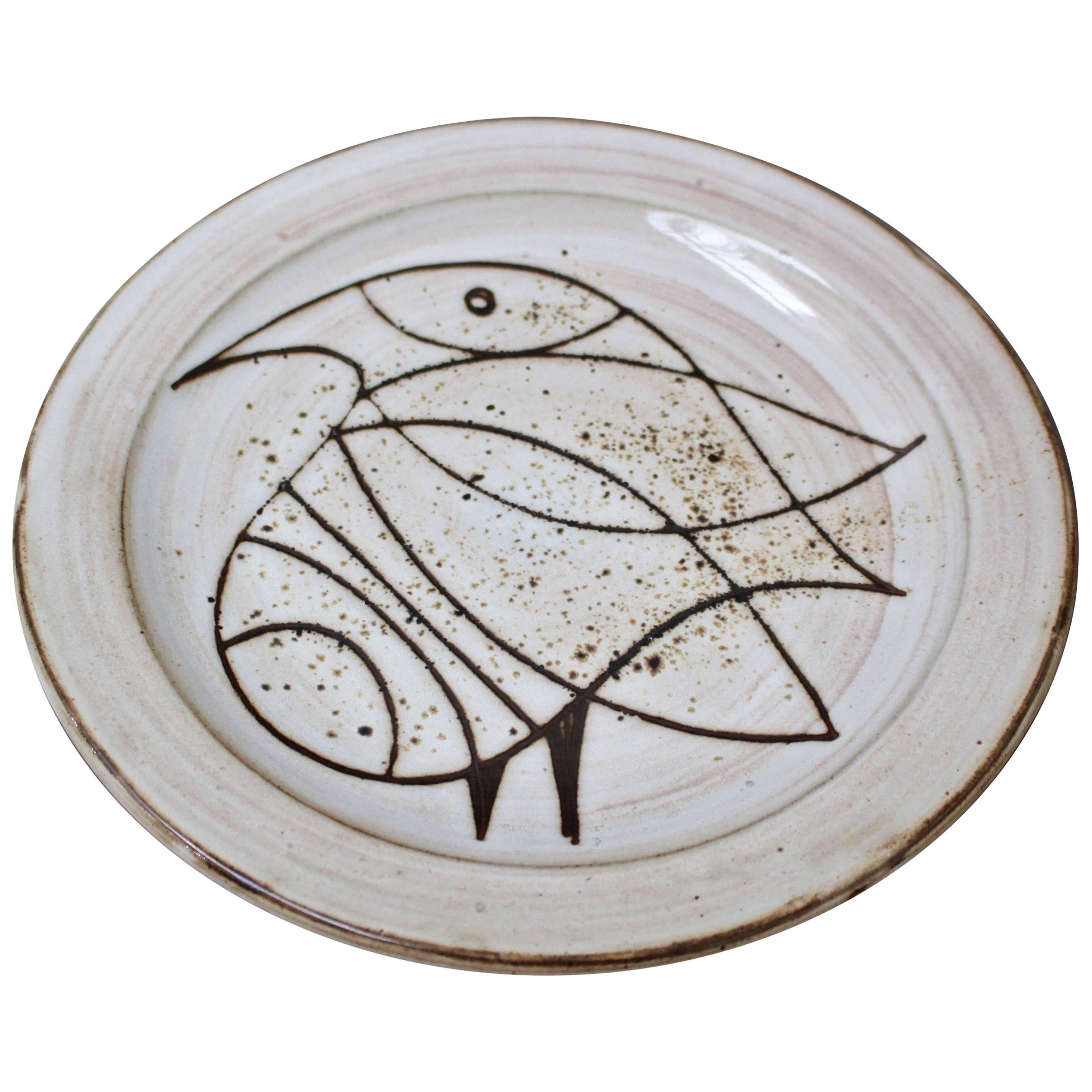 Mid-century Ceramic Plate with Stylised Bird by Jacques Pouchain, circa 1950s