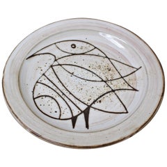 Vintage Mid-century Ceramic Plate with Stylised Bird by Jacques Pouchain, circa 1950s