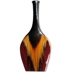 Large and Dramatic American 1960s Banjo-Form Drip-Glaze Vase