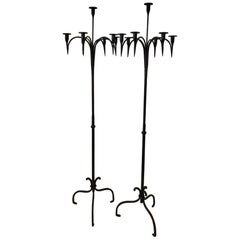 Pair Tall Continental Wrought Iron Candelabra