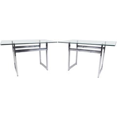 Pair of Modern Chrome and Glass End Tables