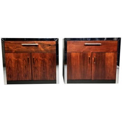 Vintage Pair of John Stuart Rosewood and Chrome Nightstands, USA, 1970s