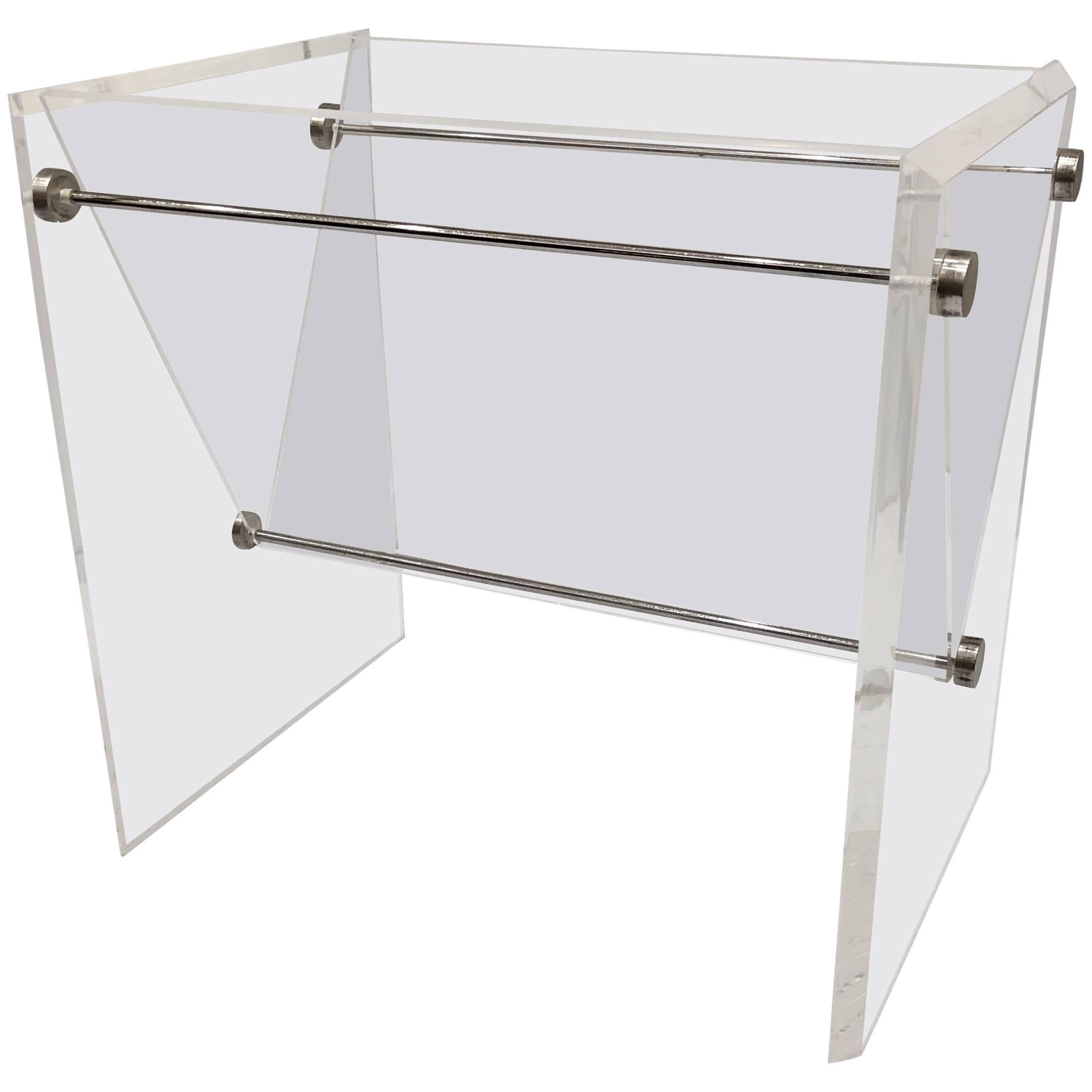 1970s Space Age Polished Lucite and Chrome Magazine Rack