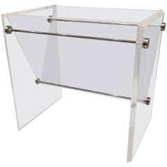 Vintage 1970s Space Age Polished Lucite and Chrome Magazine Rack
