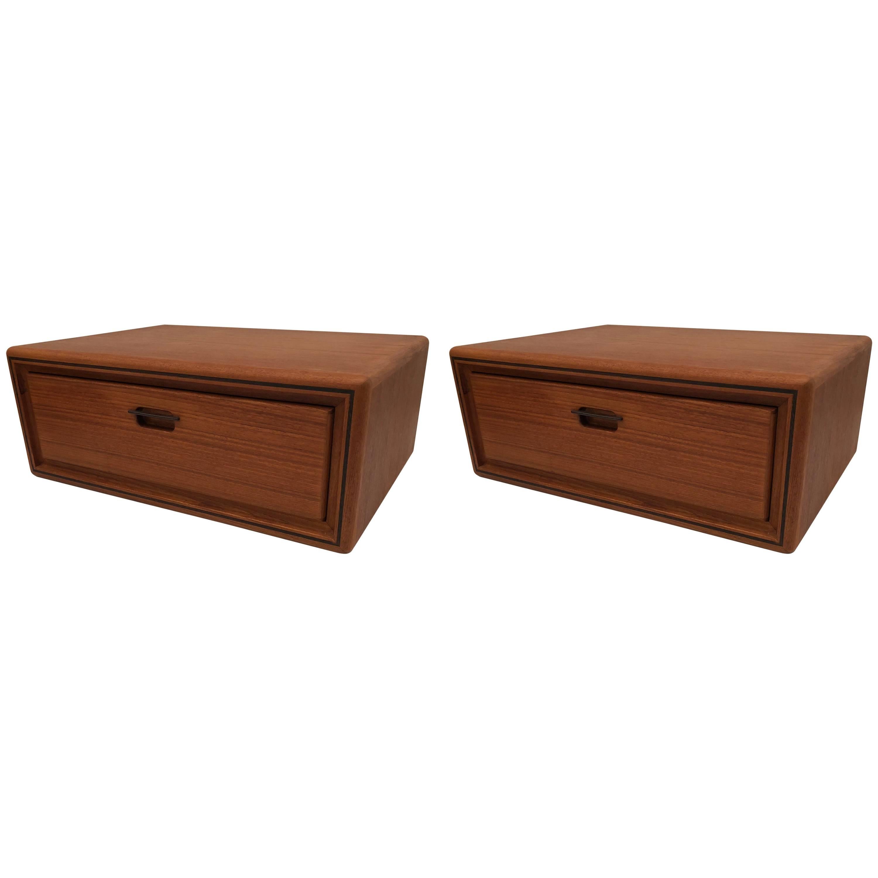 Pair of Teak and Rosewood Detail of Danish Modern Floating Nightstands