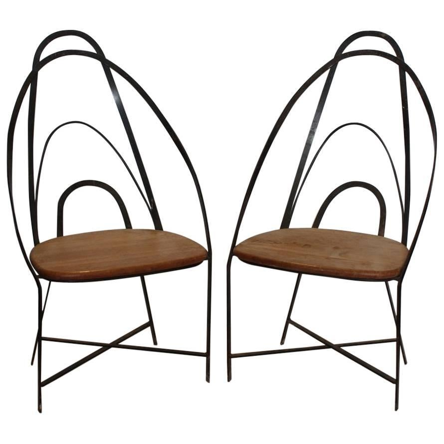 Mid Century French Handmade Iron Chairs For Sale