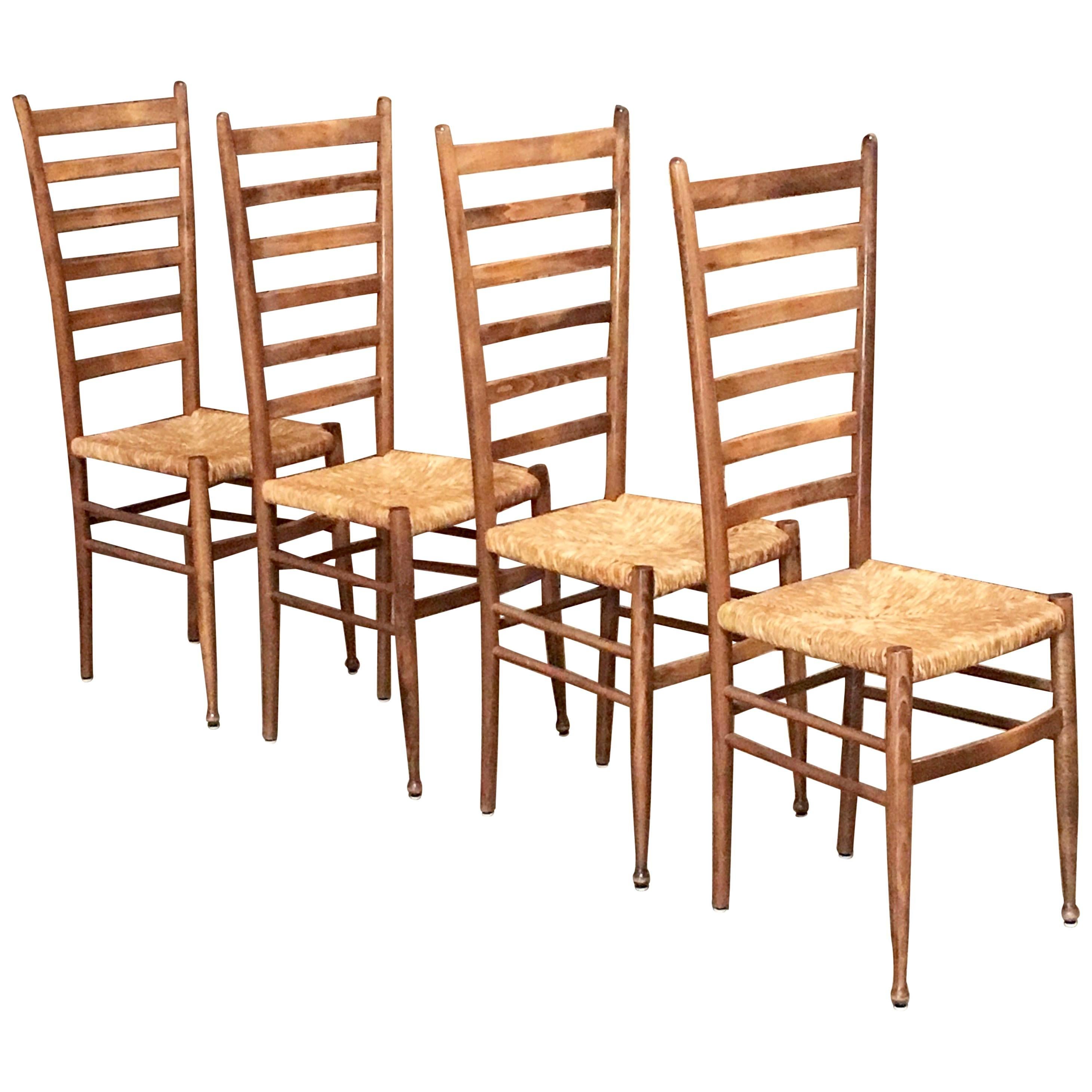 Set of Four Italian Ladder Back Chairs in the Style of Gio Ponti
