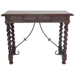 Custom Hand-Carved Walnut Writing Desk with Pencil Drawer